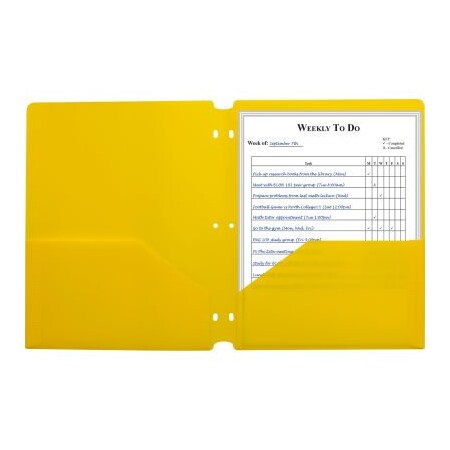 C-Line Products C-Line Two-Pocket Poly Portfolio Folder with 3-Hole Punch, Yellow, 25/Set 33936-BX